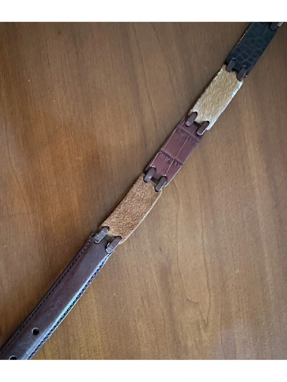 Brighton Genuine Leather Hair-On Hide Patchwork Belt Western Boho Brown Sz M 30
